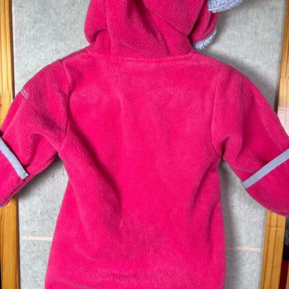 Columbia Fleece Bunting 0-3 Months Pink Hooded Bear Ears‎ Zip Up Snowsuit